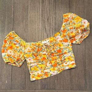 Astr Floral Puff Sleeve Blouse - Orange and Yellow